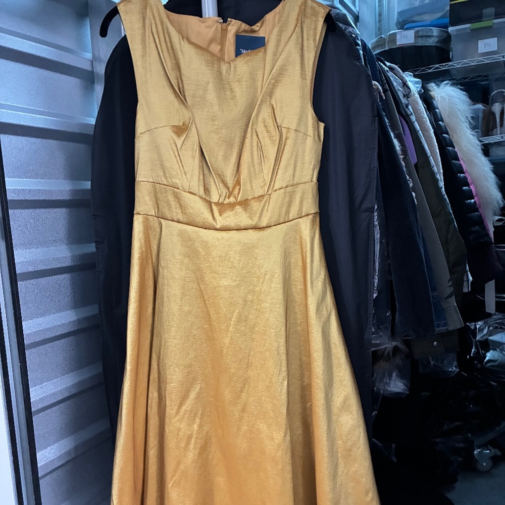 ModCloth A-Line Gold Satin Shift Dress Retro